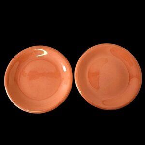 60s - 70s 2 Mervyns Stoneware Japan Dinner Plates 10.5" Peach Salmon Ceramic